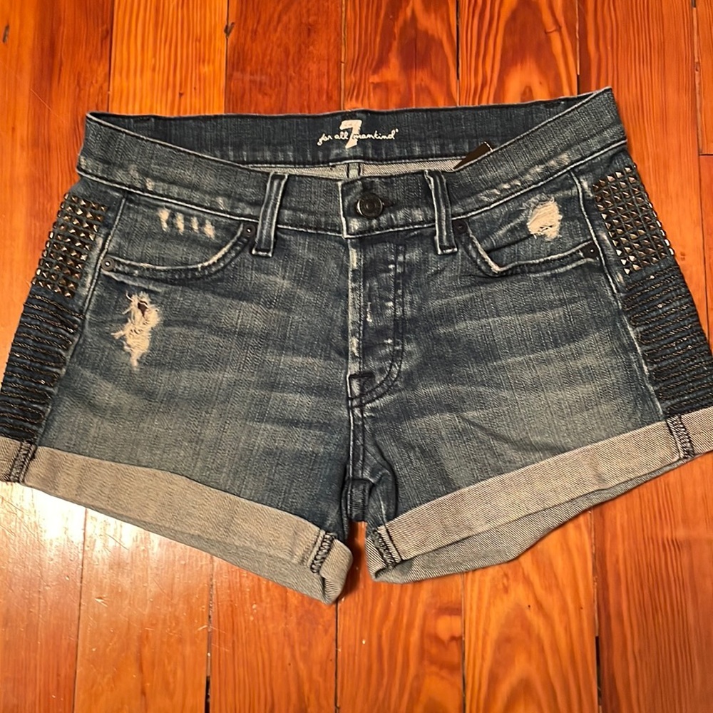 7 For All Mankind Studded Denim Jean Shorts